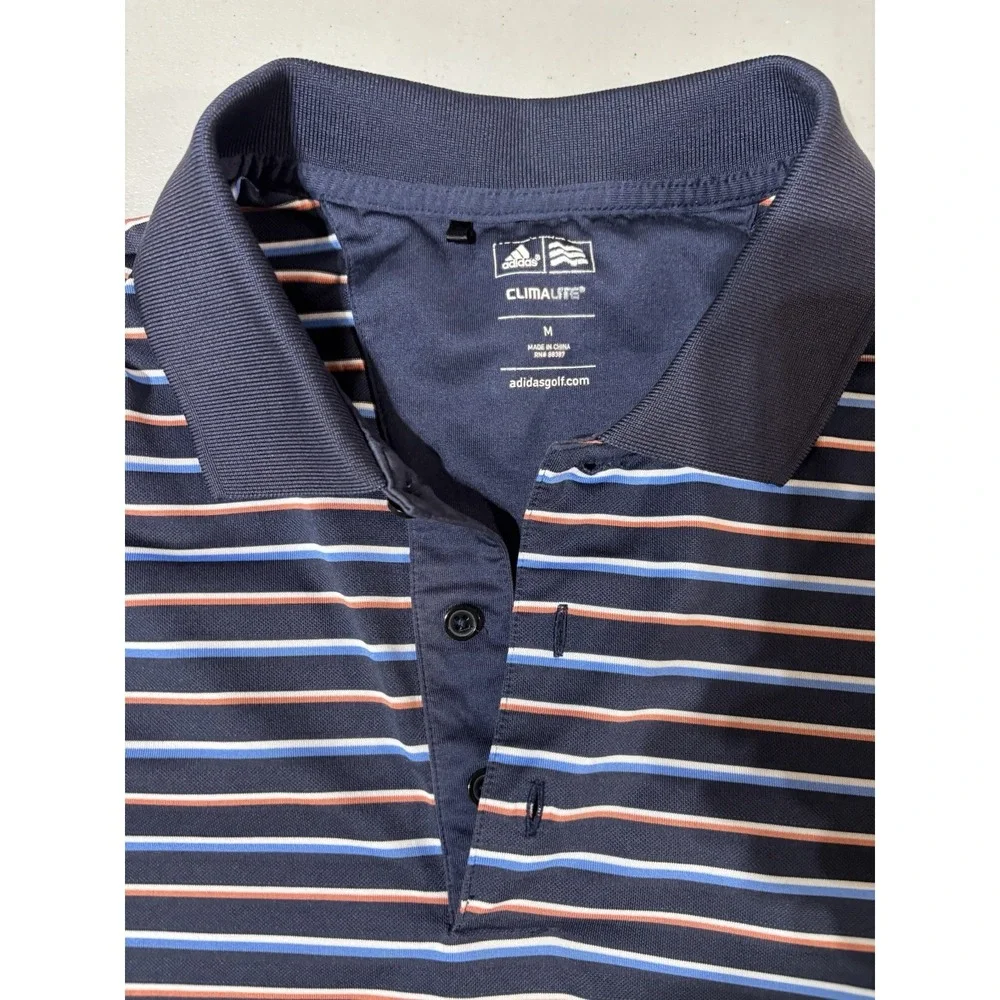 Adidas‎ Polo Shirt Men's Sz M Climalite Moisture Wicking Stripe Navy Blue